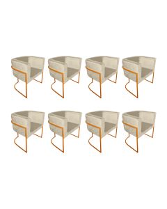Kit 8 Poltronas Decorativa Sala de Estar Base de Ferro Cobre Veludo Bege