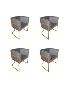 Kit 4 Cadeiras de Jantar Premium Base de Ferro Cobre Veludo Cinza