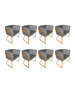 Kit 8 Poltronas Decorativa Sala de Estar Base de Ferro Cobre Veludo Cinza