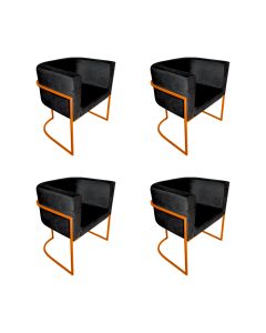 Kit 4 Poltronas Decorativa Sala de Estar Base de Ferro Cobre Veludo Preto