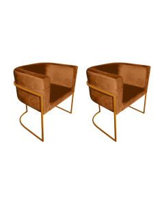 Kit 2 Cadeiras de Jantar Premium Base de Ferro Cobre Veludo Terracota