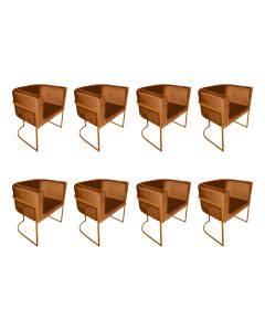 Kit 8 Poltronas Decorativa Sala de Estar Base de Ferro Cobre Veludo Terracota