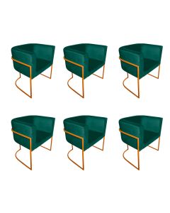 Kit 6 Cadeiras de Jantar Premium Base de Ferro Cobre Veludo Verde