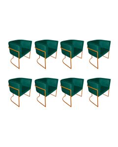 Kit 8 Poltronas Decorativa Sala de Estar Base de Ferro Cobre Veludo Verde