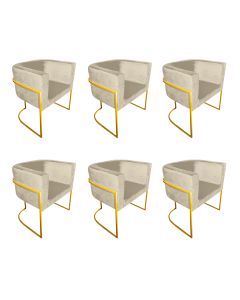 Kit 6 Cadeiras de Jantar Premium Base de Ferro Dourada Veludo Bege