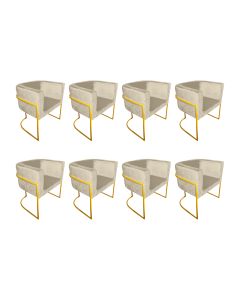 Kit 8 Poltronas Decorativa Sala de Estar Base de Ferro Dourada Veludo Bege
