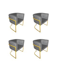 Kit 4 Poltronas Decorativa Sala de Estar Base de Ferro Dourada Veludo Cinza