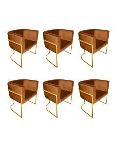 Kit 6 Poltronas Decorativa Sala de Estar Base de Ferro Dourada Veludo Terracota