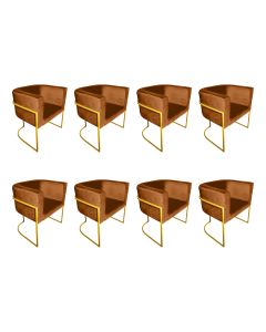 Kit 8 Poltronas Decorativa Sala de Estar Base de Ferro Dourada Veludo Terracota