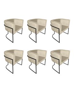 Kit 6 Cadeiras de Jantar Premium Base de Ferro Preta Veludo Bege