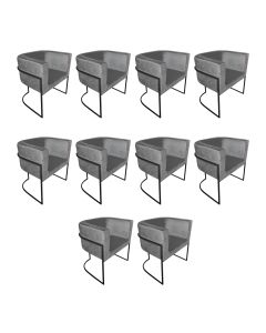 Kit 10 Poltronas Decorativa Sala de Estar Base de Ferro Preta Veludo Cinza