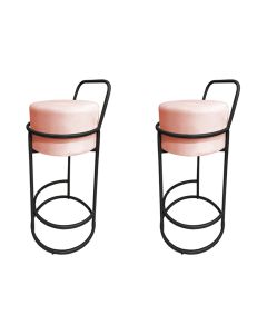 Kit 2 Banquetas Alta Redonda Base Preta Veludo - Rose