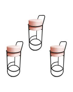 Kit 3 Banquetas Alta Redonda Base Preta Veludo - Rose