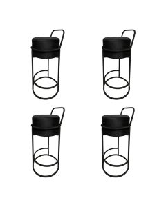 Kit 4 Banquetas Alta Redonda Base Preta Veludo - Preto