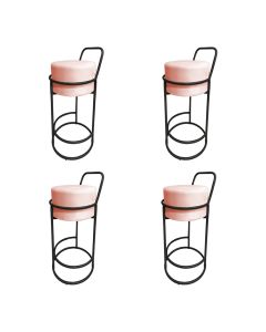Kit 4 Banquetas Alta Redonda Base Preta Veludo - Rose