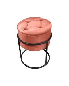 Puff Decorativo Redondo com Capitonê Base de Ferro Preta Tecido Veludo Rosê